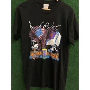 Vintage Christian Bible USA Bald Eagle T Shirt Mens Medium Black 90s Crewneck